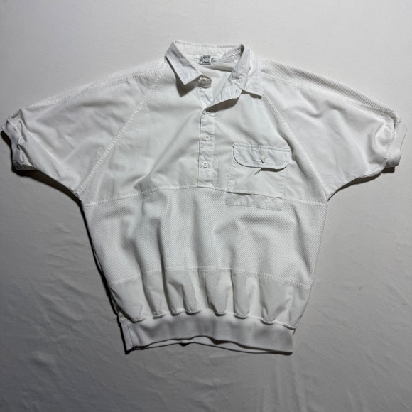 Alexxus Exclusive Other - Alexxus Vintage White Textured Banded Bottom Polo Shirt Mens XL Retro 90s Taiwan